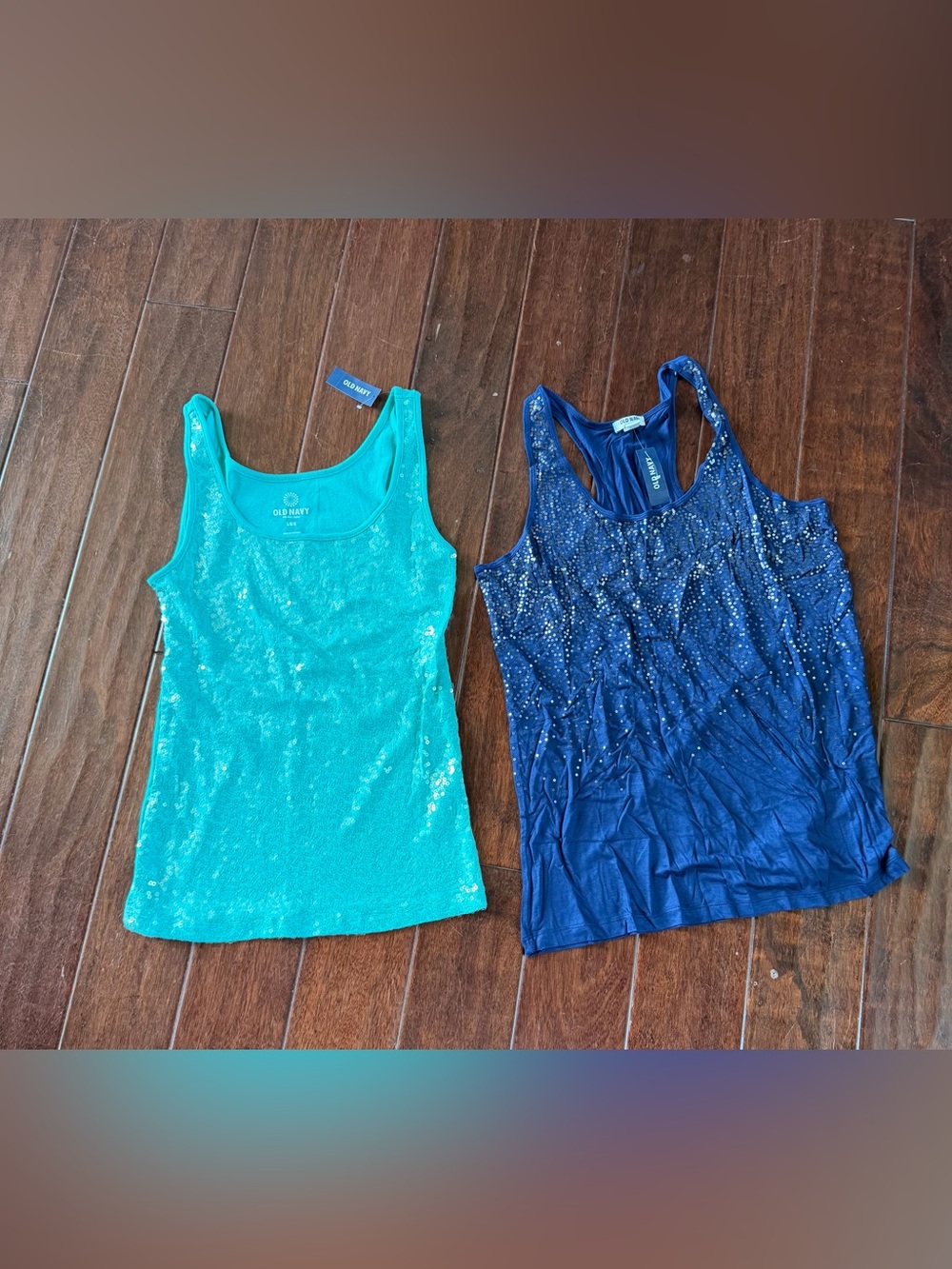 Old Navy Sequin-Front Tank Tops Set of 2 | Large | Aqua & Blue | NWT